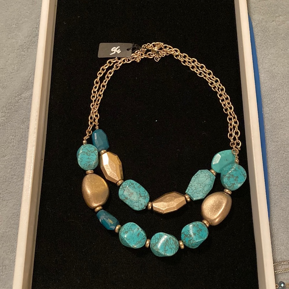 Turquoise and Gold stone statement necklace